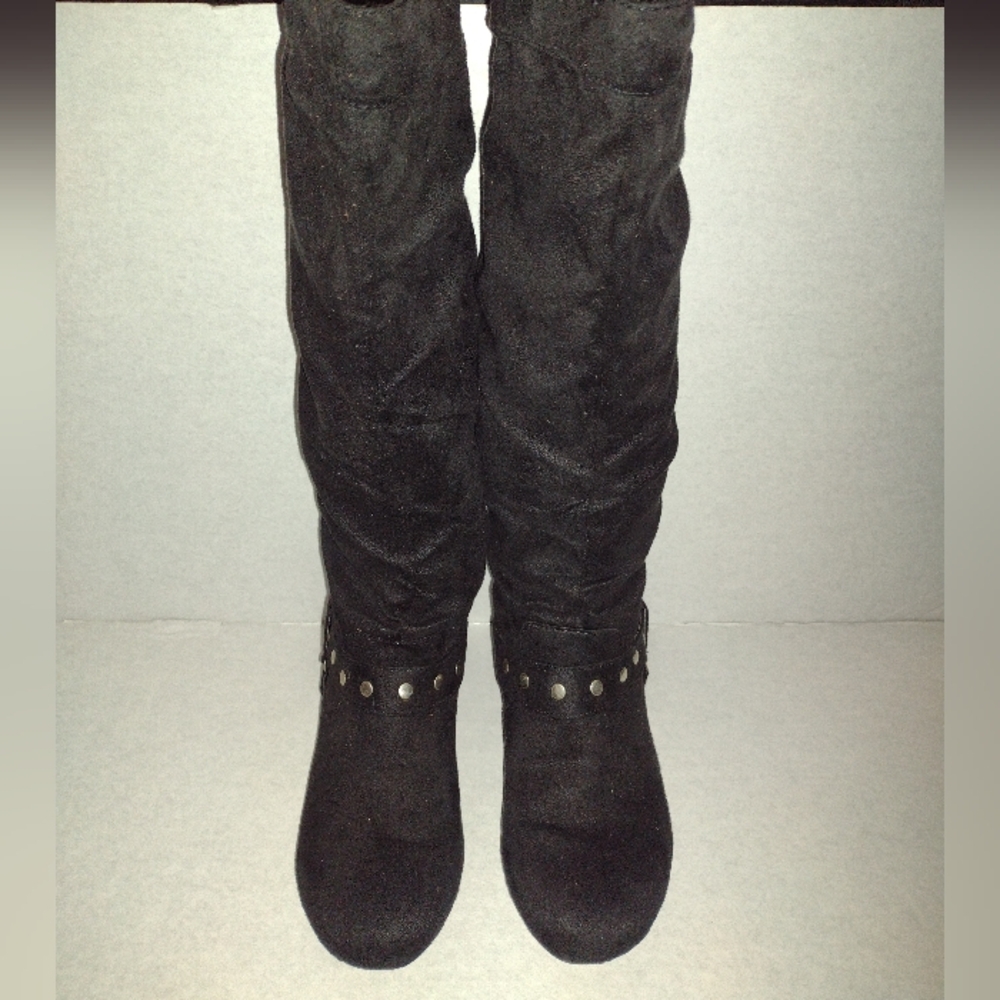 Rampage Black Over the Knee Boots with Stud Accents
